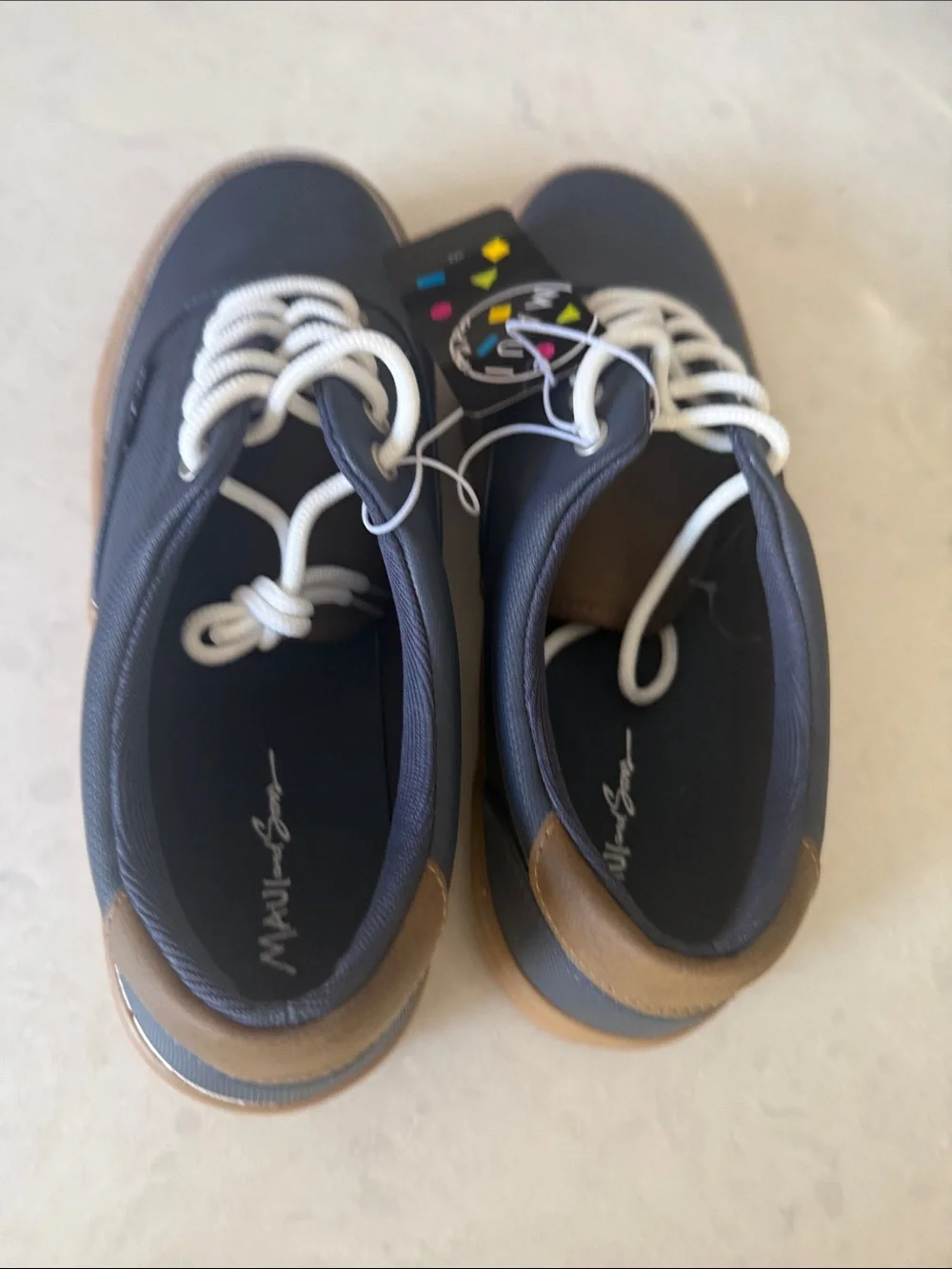Maui and Sons Navy Canvas Sneakers with Brown Sole and White Laces